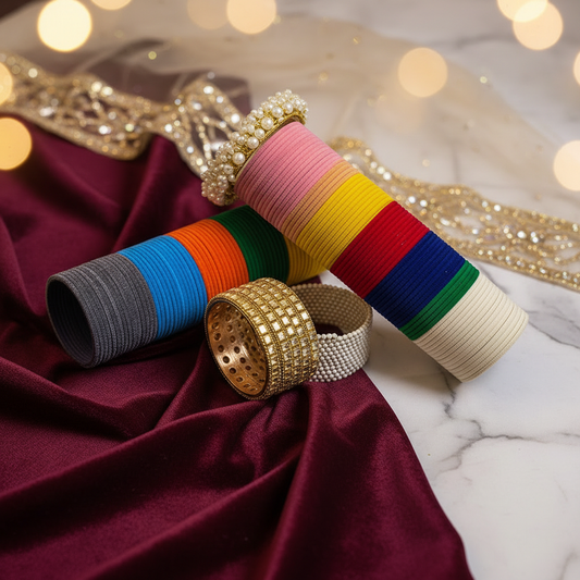 Deal Of 16 Items Metal Velvet Bangels