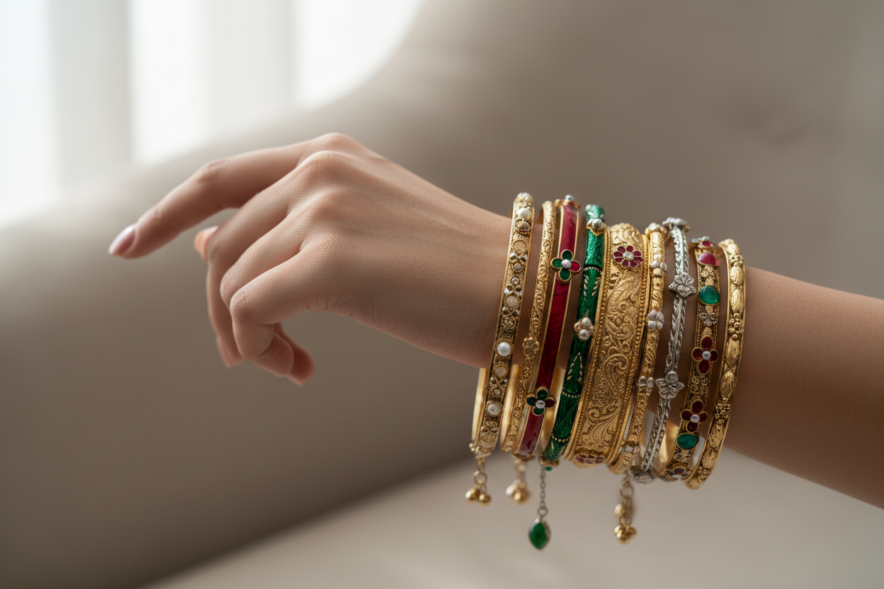 A Girl Hand Wearing A Bangles 